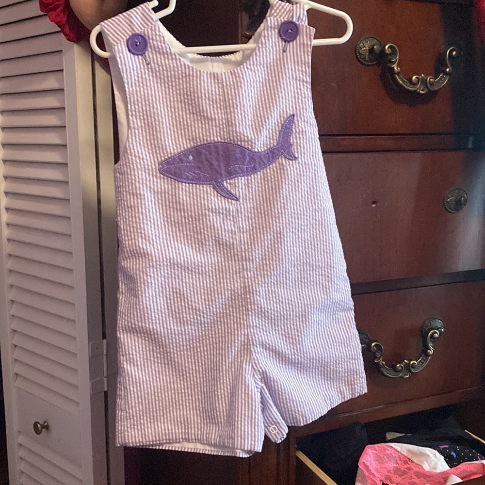 Kelly’s Kids Purple Striped Baby Romper with Whale Design